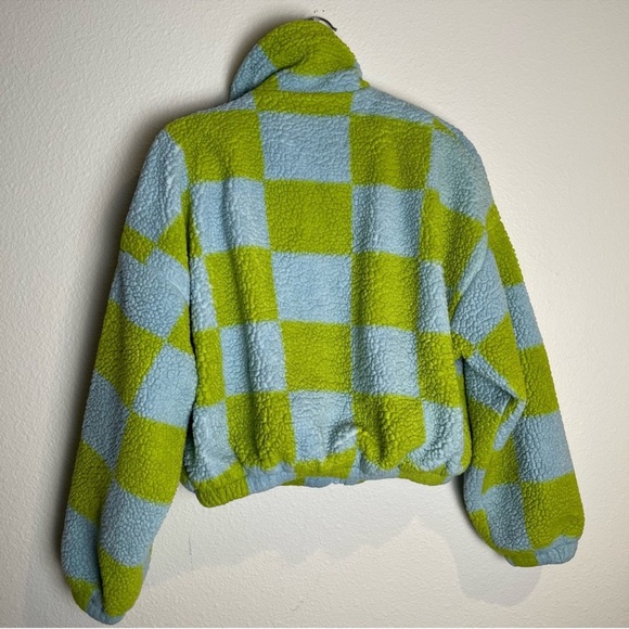 Urban Outfitters Checkered Jacket Size Small Turquoise and Green Colorful Funky - Picture 7 of 14